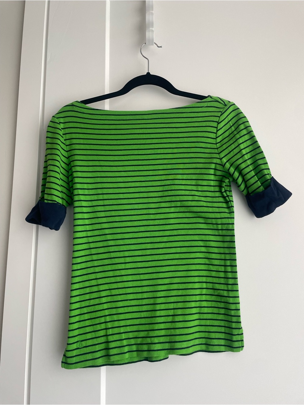 Ralph Lauren Green and Navy Striped Short Sleeve Tee